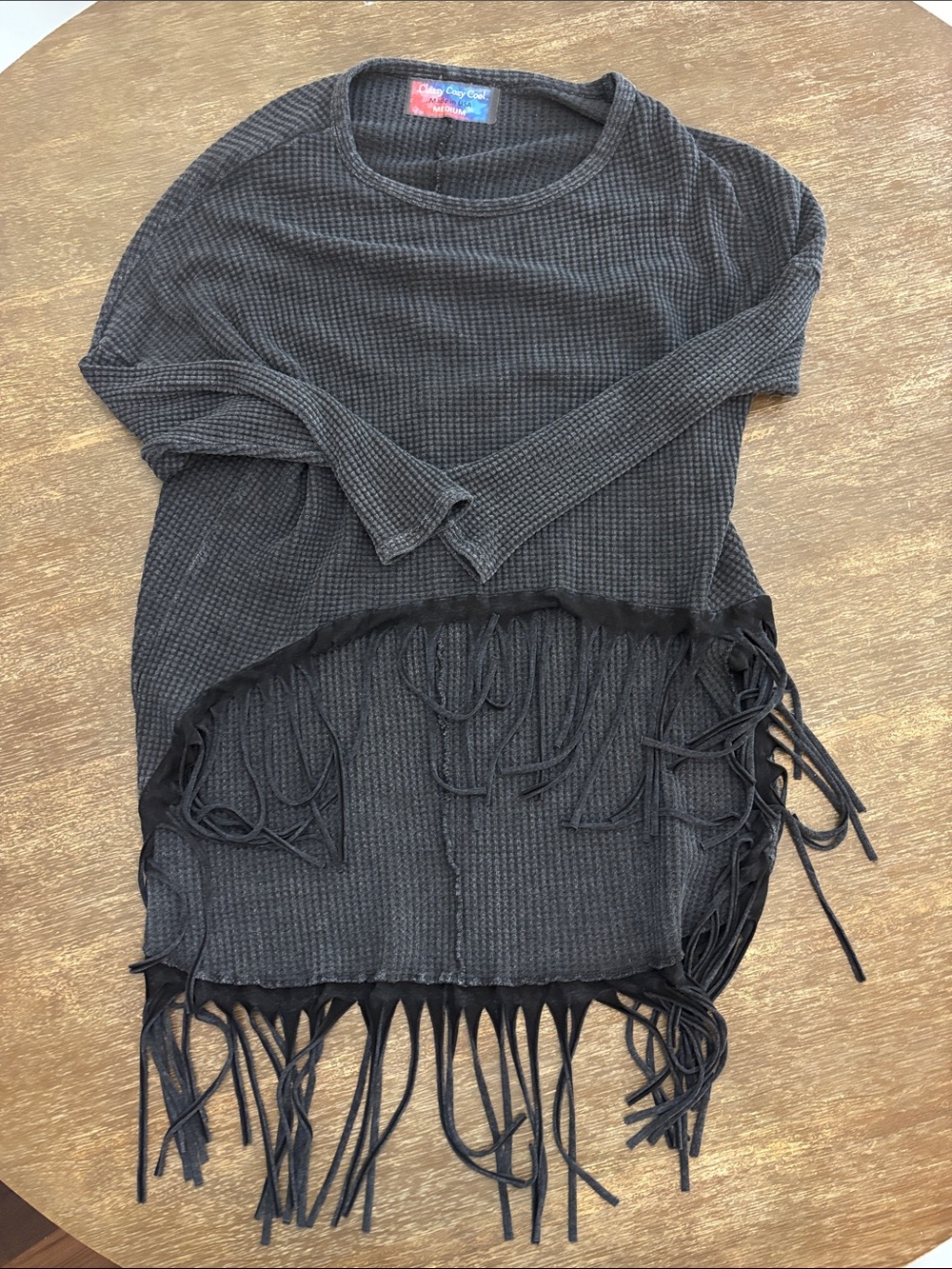 Classy Cozy Cool Women's Charcoal Gray Fringe Waffle-Knit Sweater size Medium